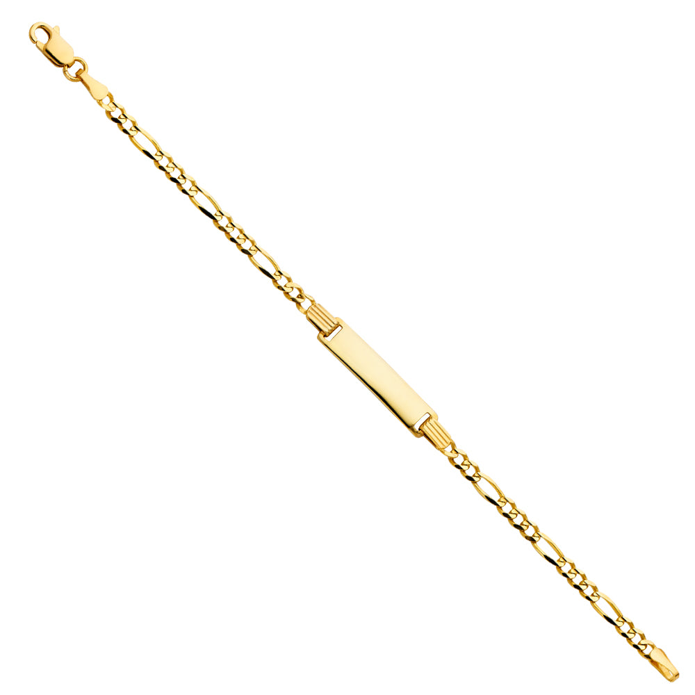 14k Yellow Gold 6" Diamond-Cut Figaro ID Bracelet High Polished Lobster Clasp