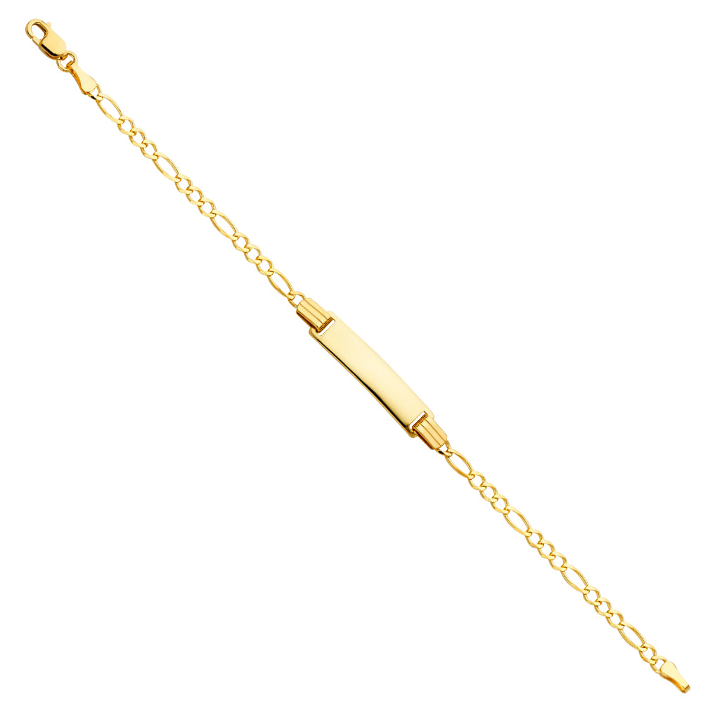 14k Yellow Gold 6" Diamond-Cut Figaro ID Bracelet High Polished Lobster Clasp