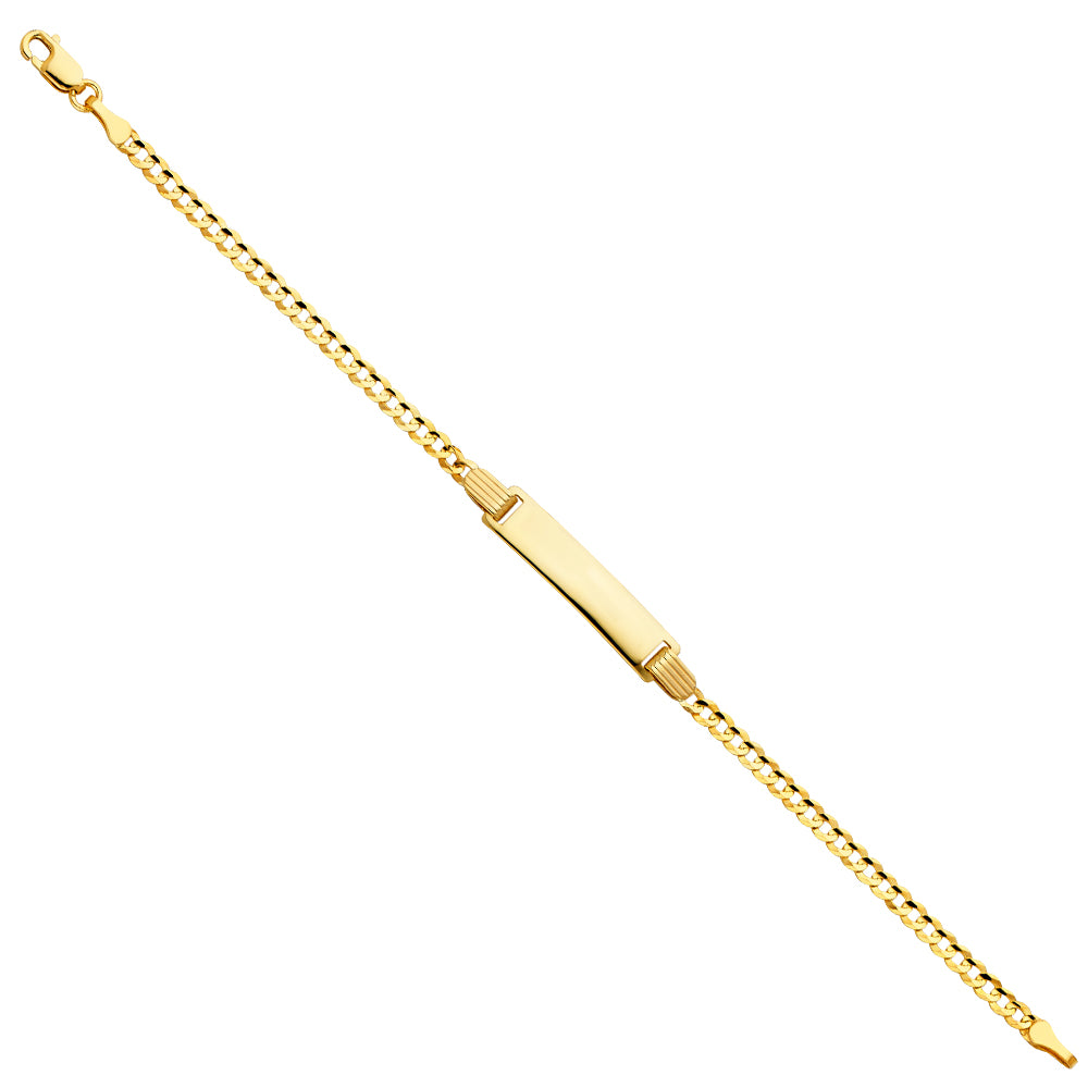 14k Yellow Gold 6" Diamond-Cut Curb Cuban ID Bracelet Lobster Clasp Polished