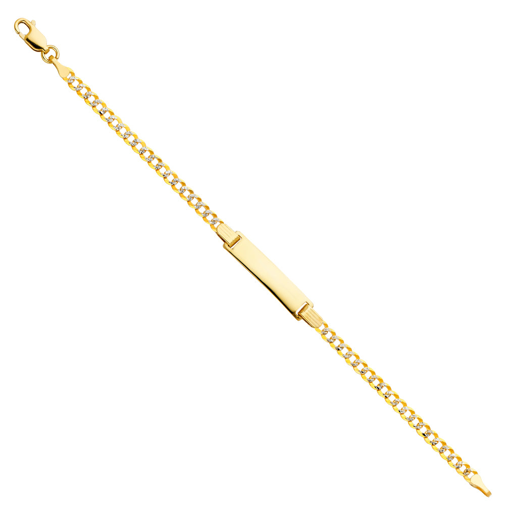 14k Yellow Gold 6" Diamond-Cut Curb Cuban ID Bracelet Lobster Clasp Polished