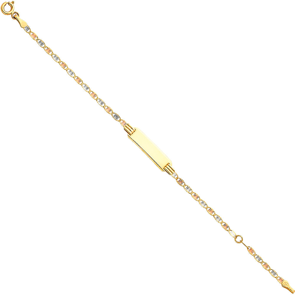 14k Yellow White Rose Gold 6" Diamond-Cut Valentino ID Bracelet High Polished