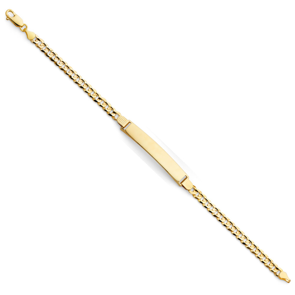 14k Yellow Gold 7.5" Diamond-Cut Curb Cuban ID Bracelet Lobster Clasp Polished