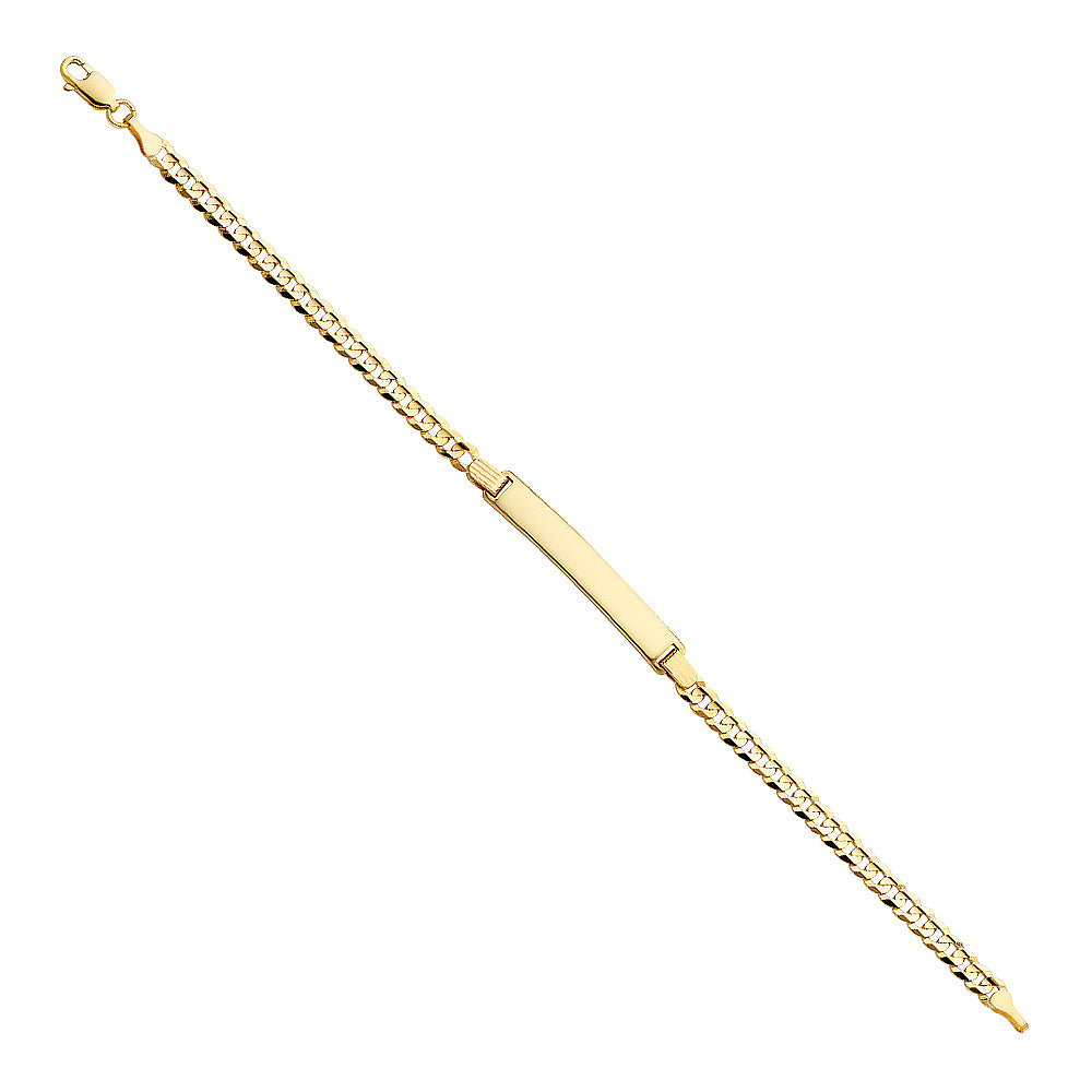 14k Yellow Gold 7.5" Diamond-Cut Curb Cuban ID Bracelet Lobster Clasp Polished