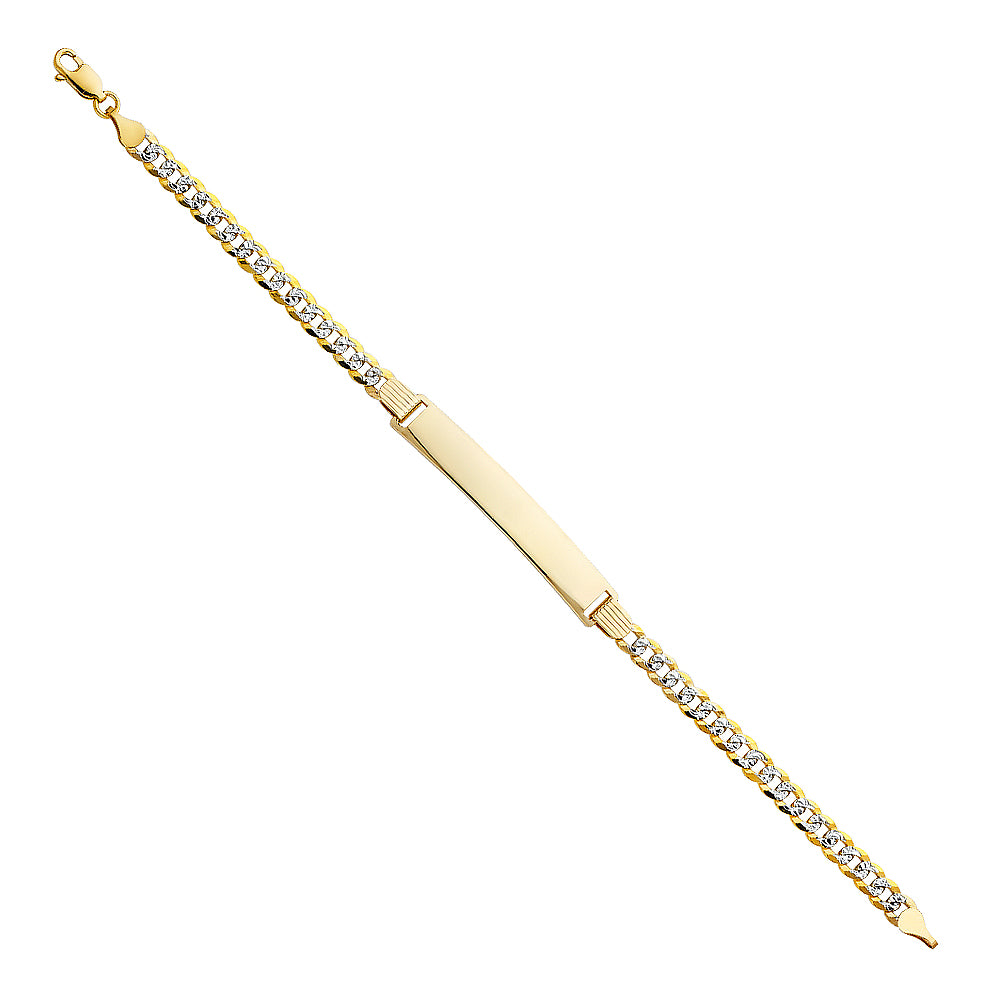 14k Yellow Gold 7.5" Diamond-Cut Pave Curb Cuban ID Bracelet Lobster Clasp