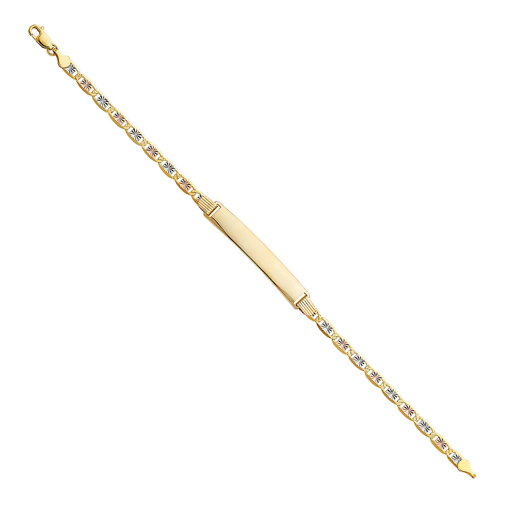 14k Yellow White Rose Gold 7.5" Diamond-Cut Valentino ID Bracelet High Polished