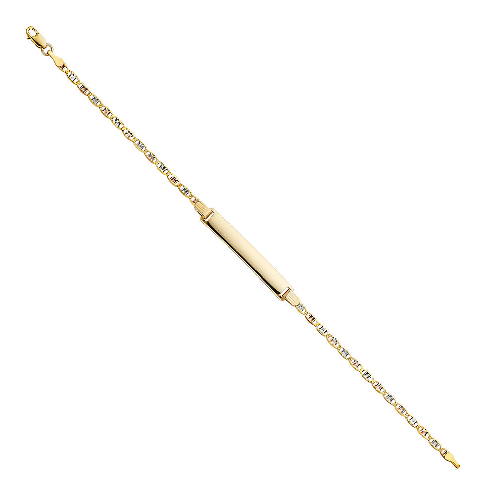 14k Yellow White Rose Gold 7.5" Diamond-Cut Valentino ID Bracelet High Polished