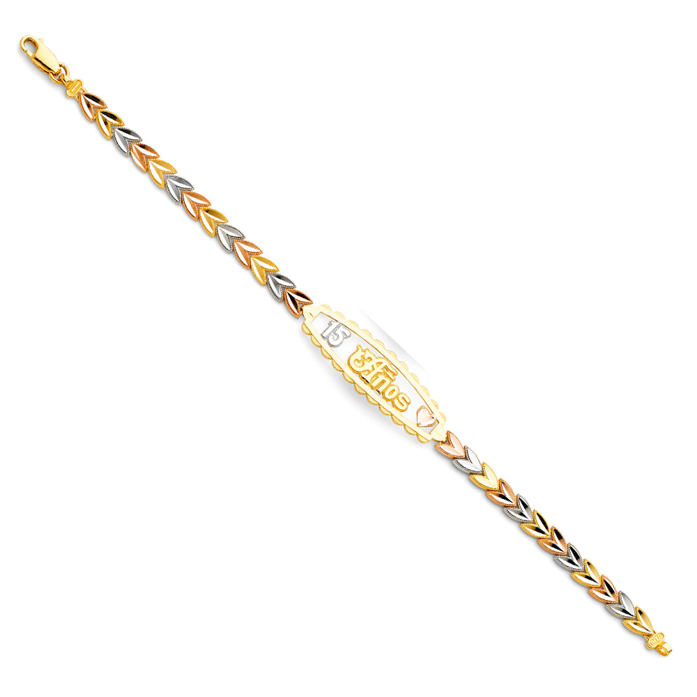14k Yellow White Rose Gold 7.25" Diamond-Cut Flower 15 Años Birthday Bracelet