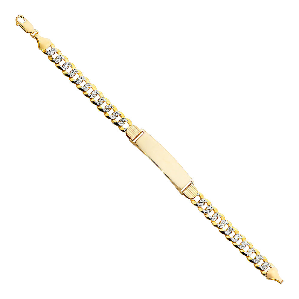 14k Yellow Gold 8.5" Miami Cuban Curb ID Bracelet Diamond-Cut Pave High Polished