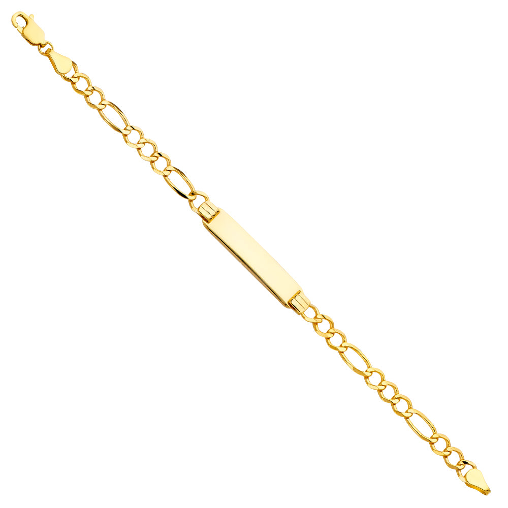 14k Yellow Gold 6" Diamond-Cut Figaro Link ID Bracelet High Polished