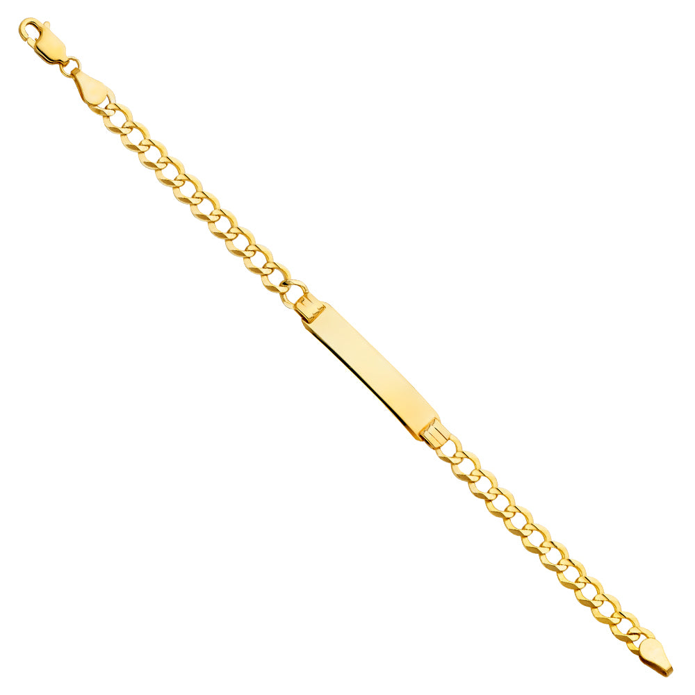 14k Yellow Gold Miami Cuban Curb 6" Diamond-Cut ID Bracelet High Polished