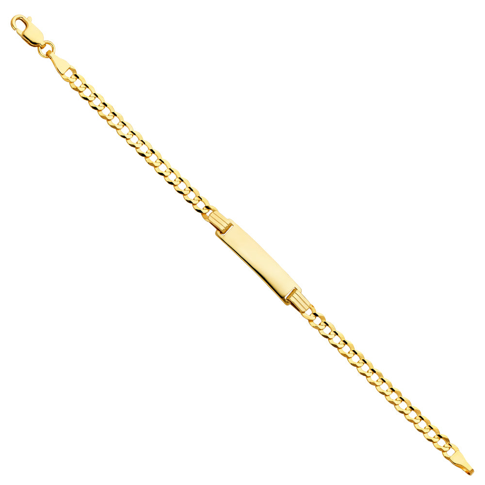 14k Yellow Gold Miami Cuban Curb 6" Diamond-Cut ID Bracelet High Polished