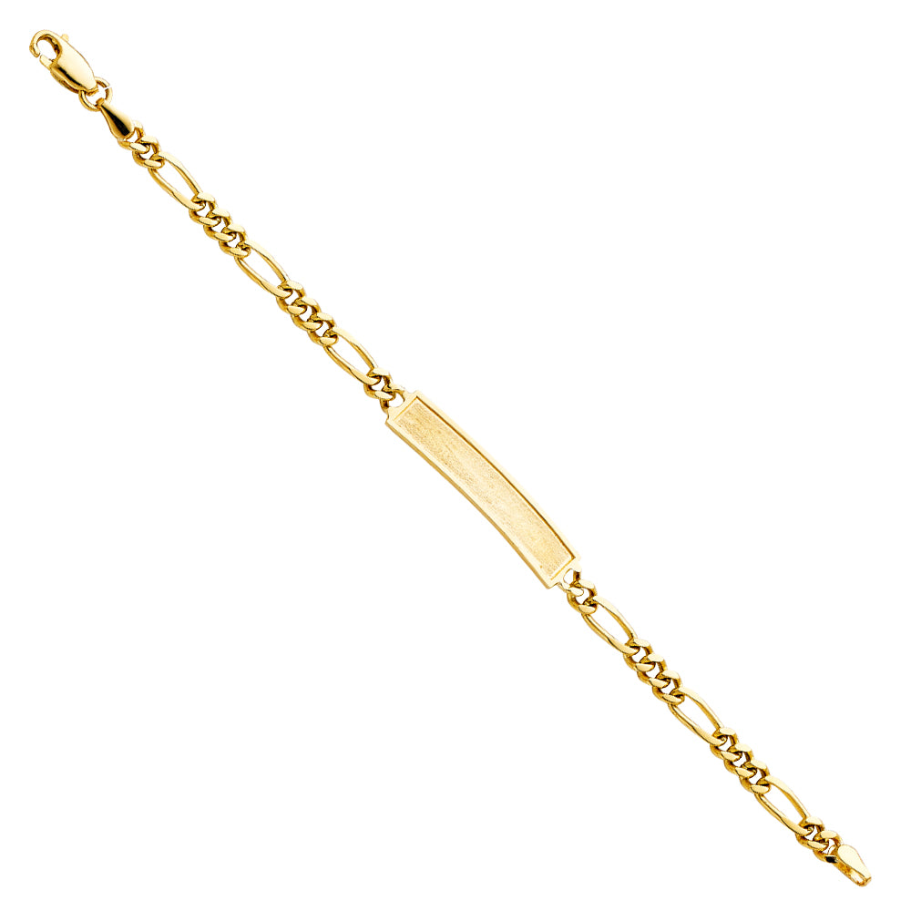 14k Yellow Gold 6" Diamond-Cut Figaro Chain ID Bracelet Lobster Clasp Polished