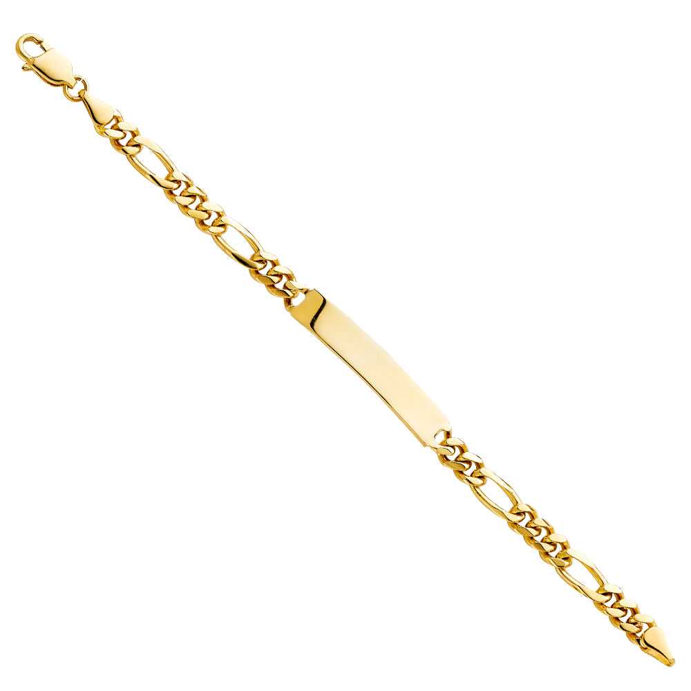 14k Yellow Gold 6" Diamond-Cut Figaro Link ID Bracelet Lobster Clasp High Polish
