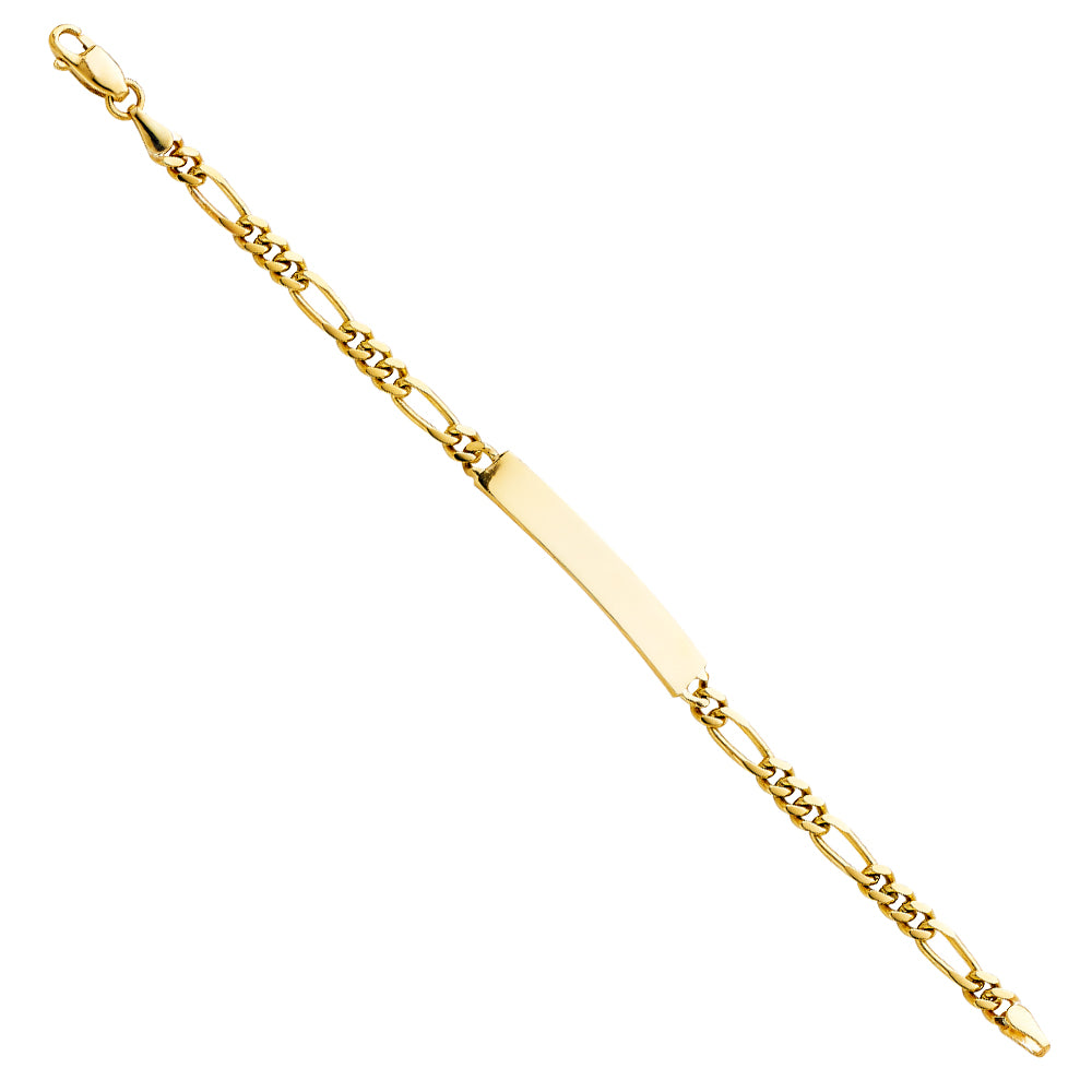 14k Yellow Gold 6" Diamond-Cut Figaro ID Bracelet Lobster Clasp High Polished
