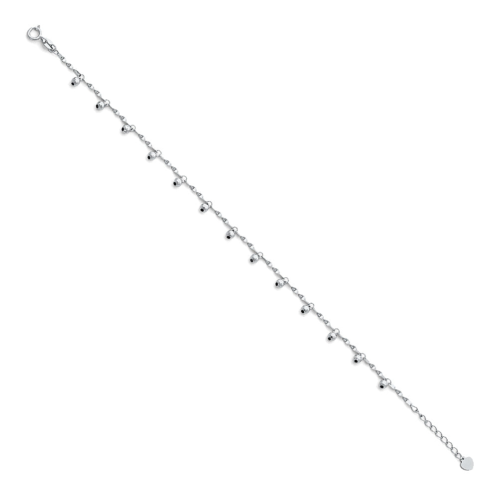 14k White Gold 9" + 1" Extension Singapore Style Chain w/ Balls Bracelet Anklet