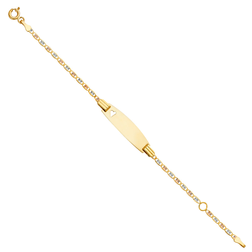 14k Yellow White Rose Gold 6" Diamond-Cut Valentino ID Bracelet Tri Color