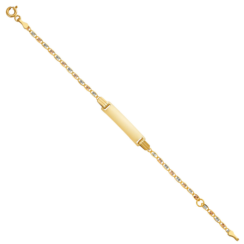 14k Yellow White Rose Gold 6" Diamond-Cut Valentino ID Bracelet Tri Color