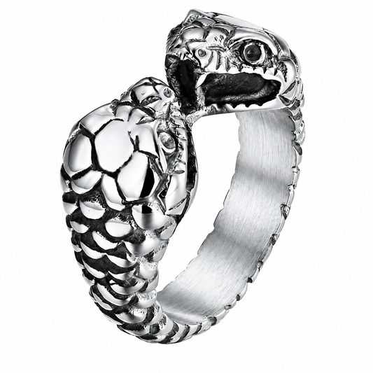 Stainless Steel Double Headed Snake Cobra Fang Animal Ring