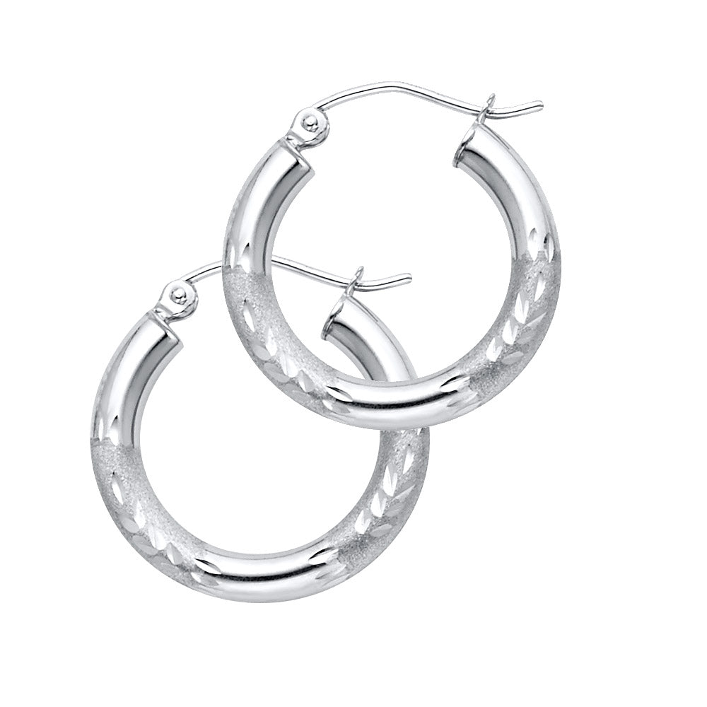 14k Yellow Gold Elegant Frosted Hoop Vintage High Polish Earrings