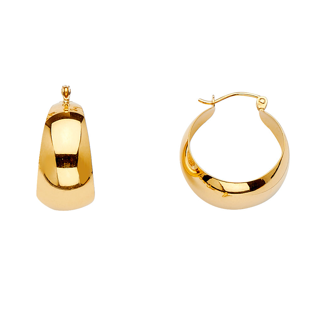 14k Yellow Gold Wide Hoop Asymmetrical Chunky Flat Circle Earrings