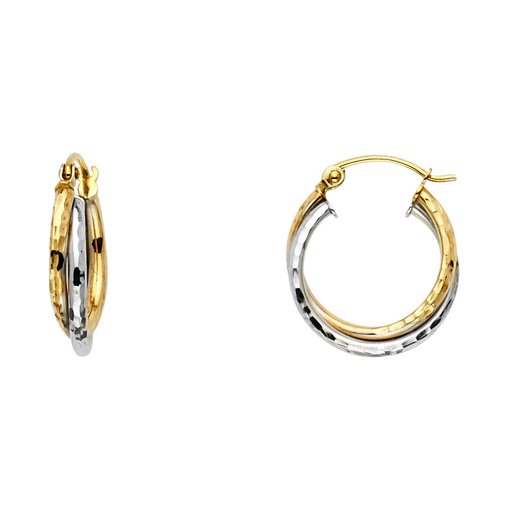14k Two-Color Gold Elegant Hoop Interlocking Open Round Earrings
