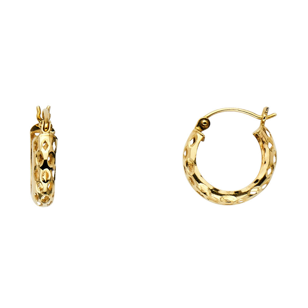 14k Yellow Gold Cutout Hoop Unique High Polish Shiny Earrings