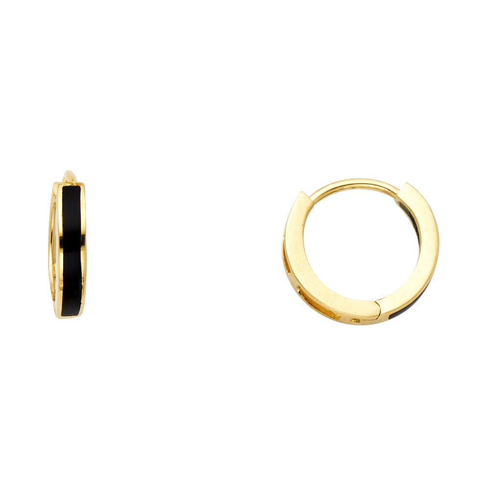 14k Yellow Gold High Polish Black Onyx Stripe Bar Huggie Hoop Classic Earrings