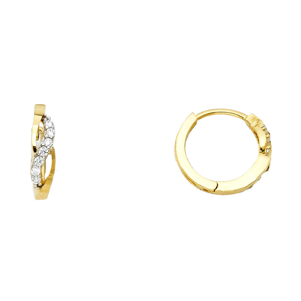 14k Yellow Gold Elegant Filigree Swirl Hoop Huggie Wave Braid Earrings