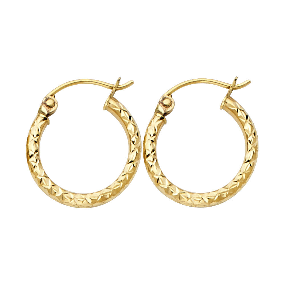 14k Yellow Gold Elegant Hinge Clasp Hoop Circle Round Classic Earrings