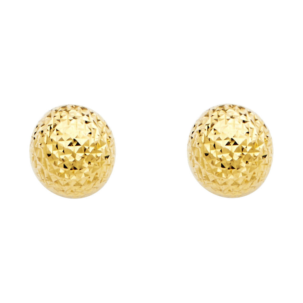 14k Yellow Gold Diamond-Cut Pattern Sphere Stud Classic Ball Elegant Earrings