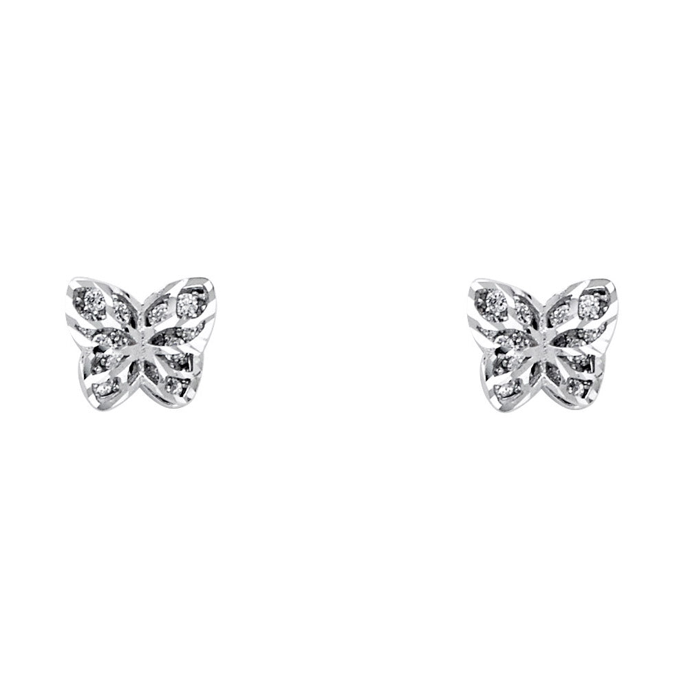 14k Yellow Gold Diamond-Cut Butterfly Stud Classic Bug Animal Earrings