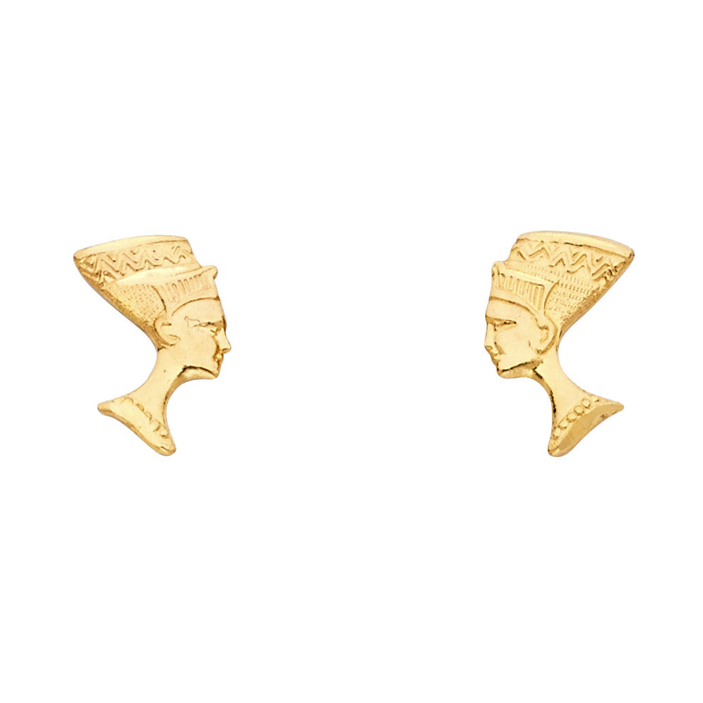 14k Yellow Gold High Polish Egyptian Pharoah Stud Detailed Cameo Earrings
