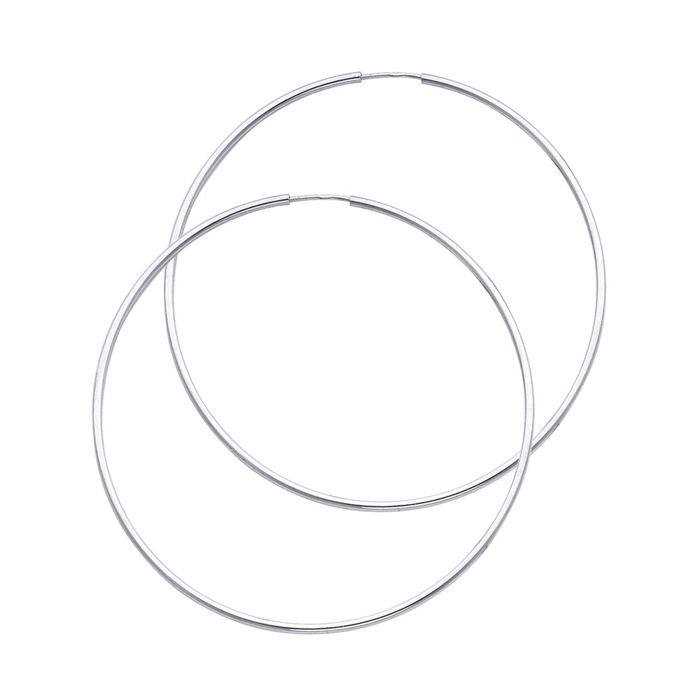 14k White Gold Simple Round Hoop Classic Circle Plain Fashion Earrings