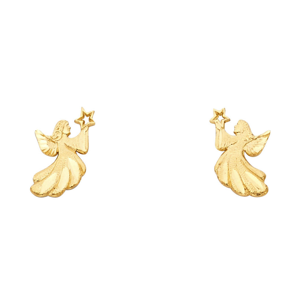 14k Yellow Gold Satin Finish Angel Stud Northern Star Jesus Christian Earrings