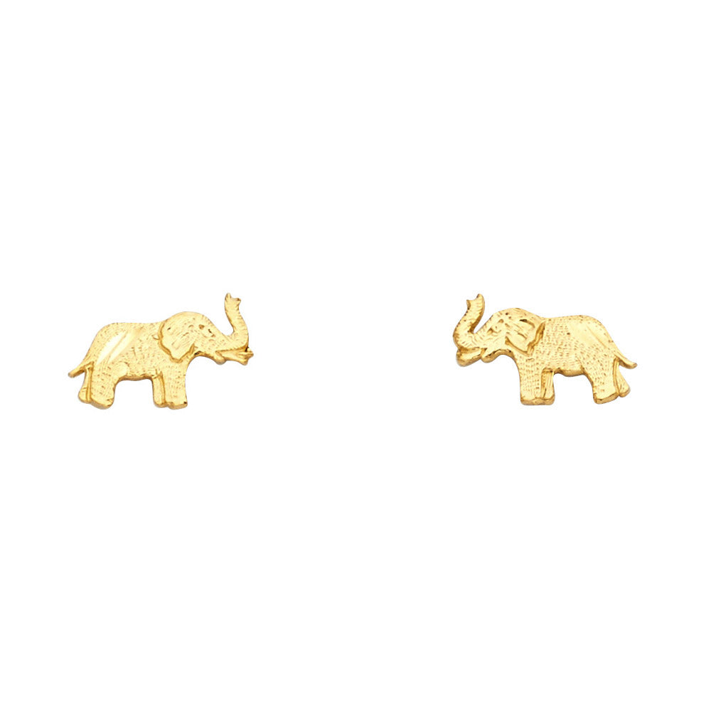 14k Yellow Gold Cute Elephant Stud High Polish Jungle Animal Earrings