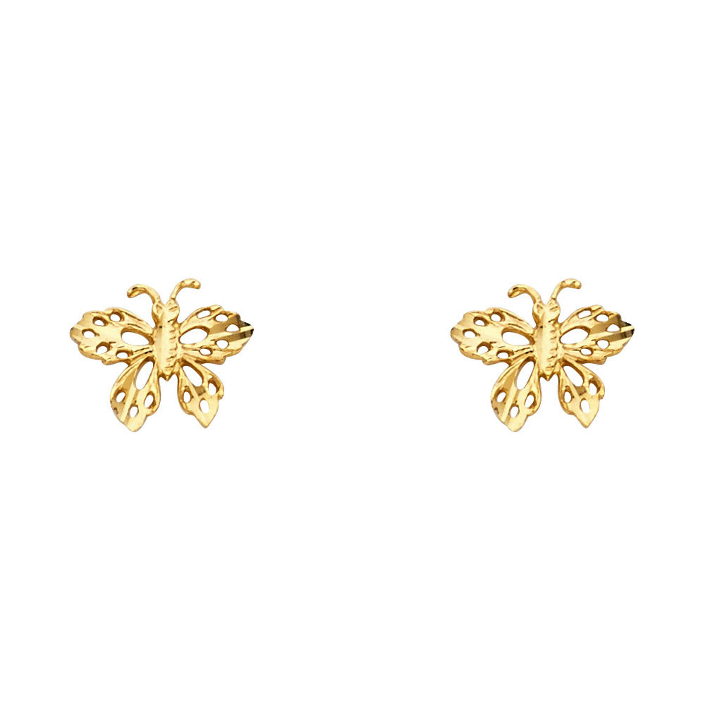 14k Yellow Gold Cutout Butterfly Stud Insect Bug Animal Garden Nature Earrings