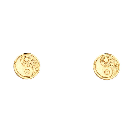 14k Yellow Gold Satin Finish Yin Yang Stud Harmony Peace Circle Zen Earrings