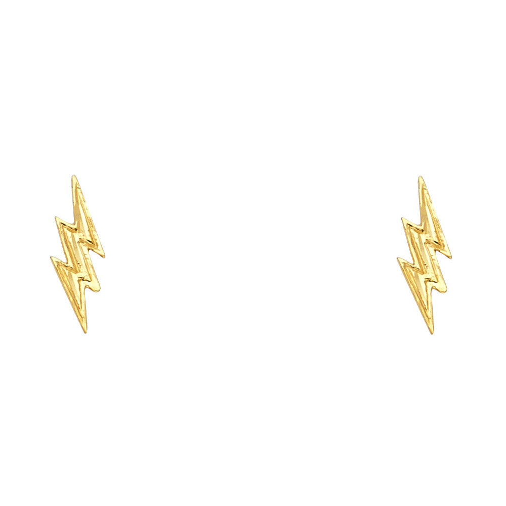 14k Yellow Gold Lightning Bolt Stud Thunder Electric Funky Earrings