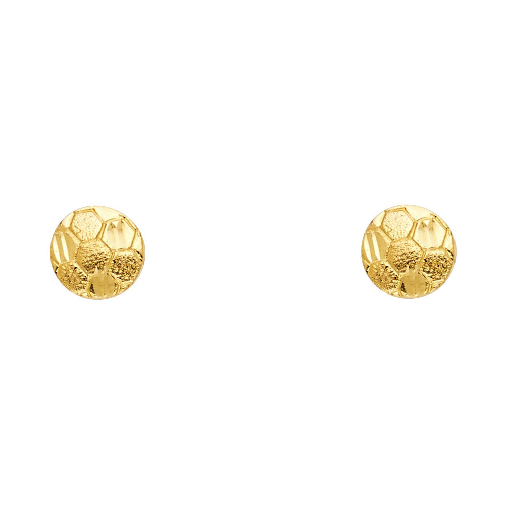 14k Yellow Gold Soccer Ball Stud Round Sports Ball Style Earrings