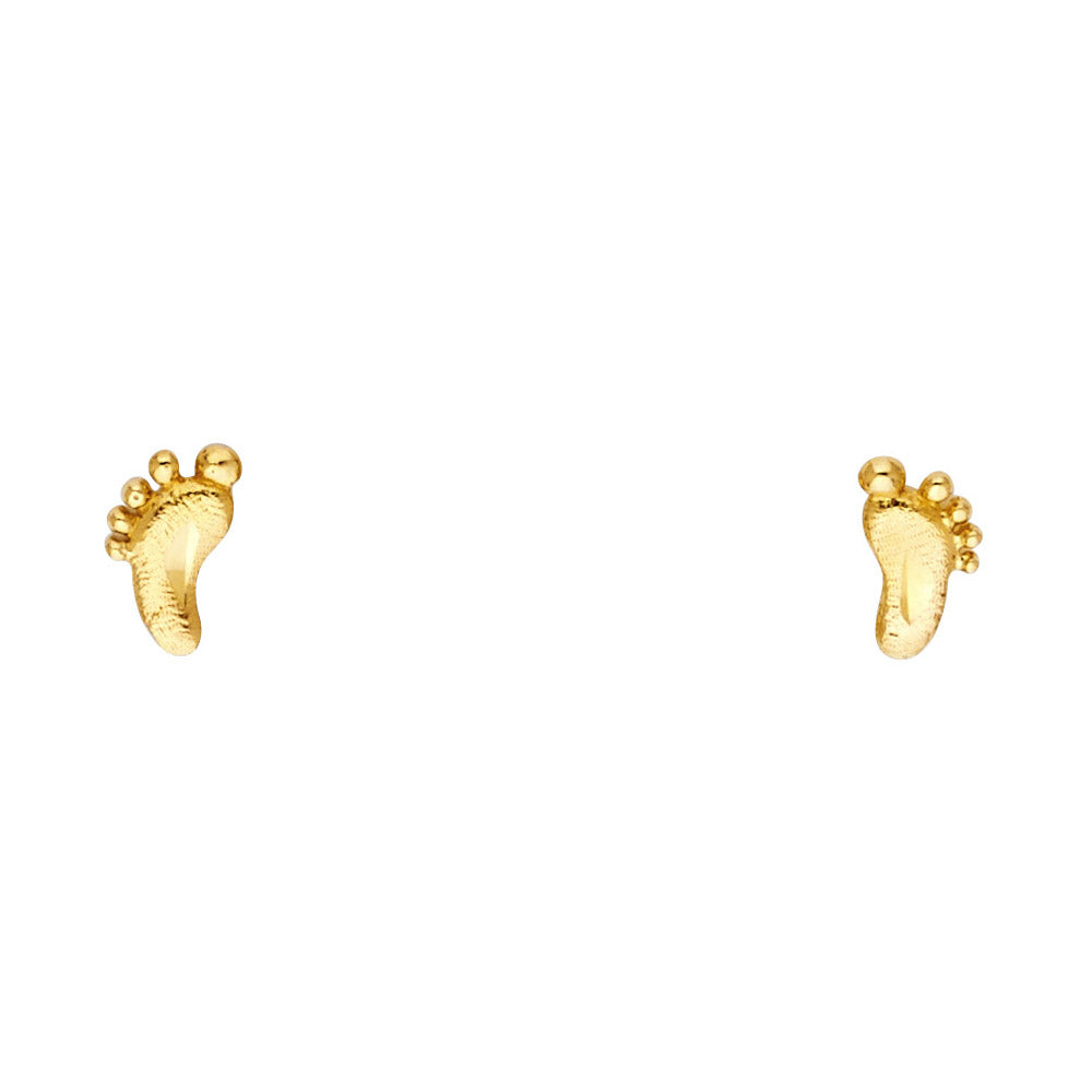 14k Yellow Gold Cute Feet Stud Toes Child High Polish Earrings