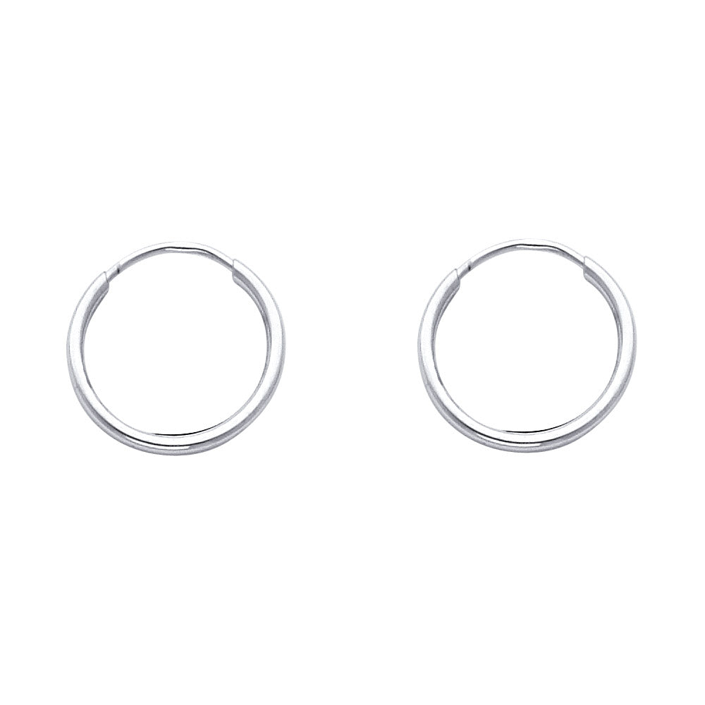 14k White Gold Simple Hoop Classic Minimalist Round Earrings