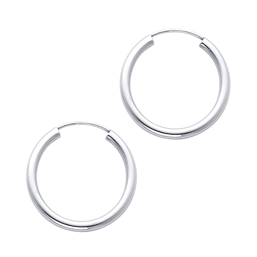 14k White Gold High Polish Hoop Classic Traditional Earrings