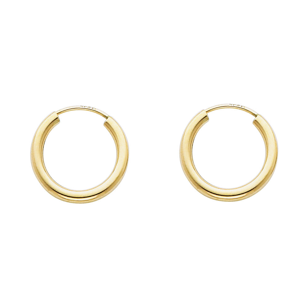 14k Yellow Gold Simple Classic Hoop High Polish Plain Round Earrings