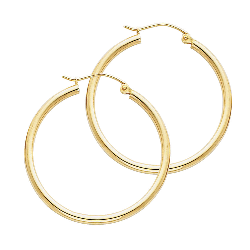 14k Yellow Gold Simple High Polish Hoop Hinge Clasp Plain Shiny Round Earrings