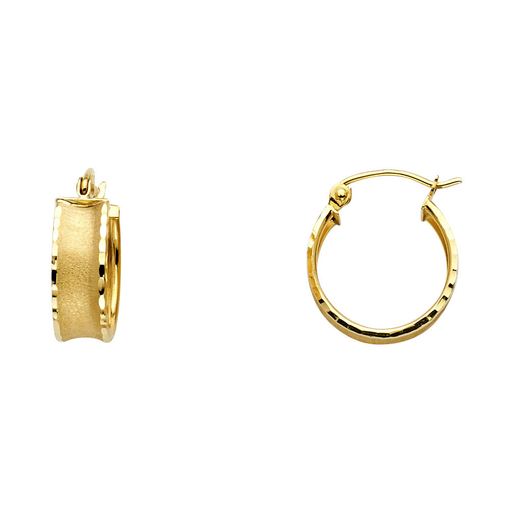 14k Yellow Gold Simple Classic Hoop Satin Finish Circle Round Earrings
