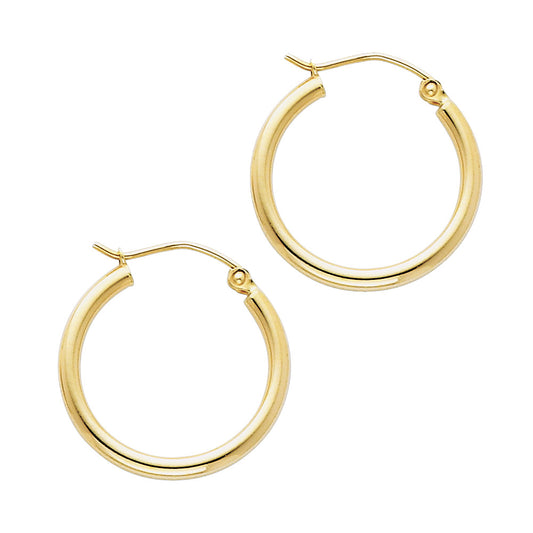 14k Yellow Gold Simple High Polish Hoop Hinge Clasp Minimalist Plain Earrings