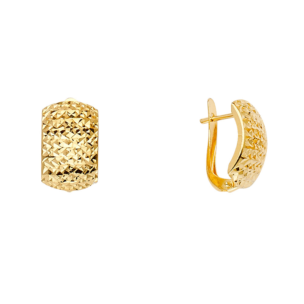 14k Yellow Gold Geometric Curve Studded Elegant Modern Earrings