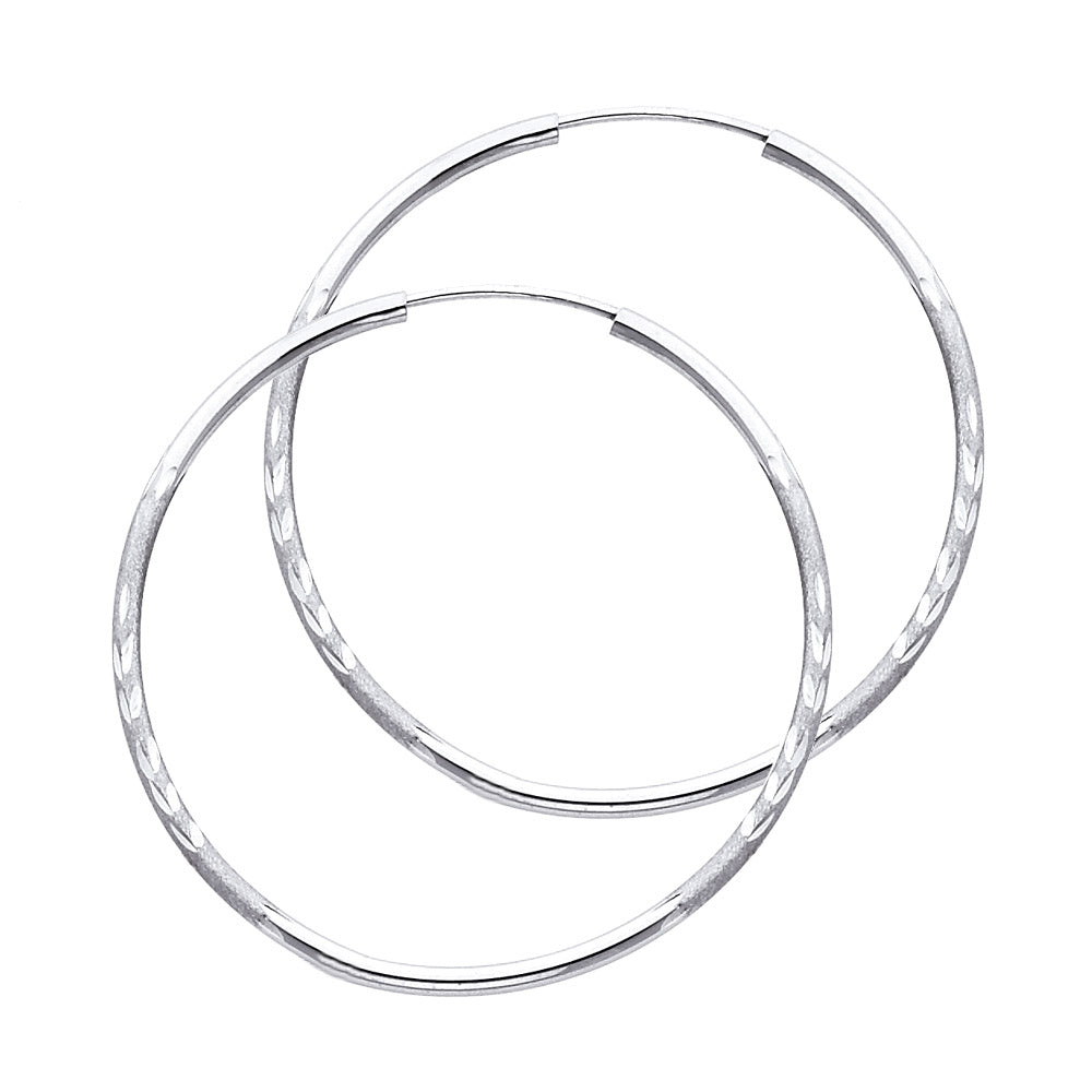 14k White Gold Simple Diamond-Cut Hoop Circle Round Classic Earrings