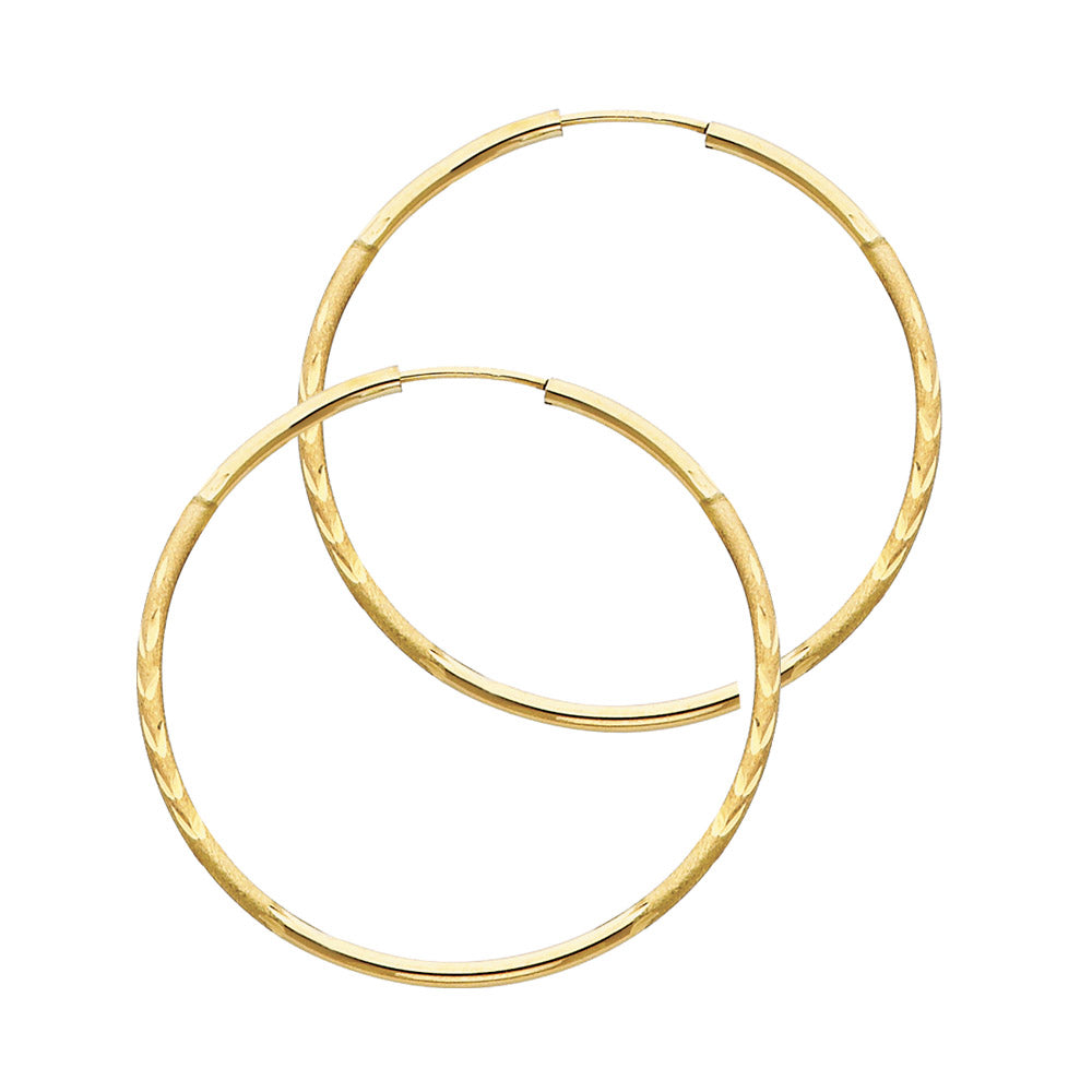 14k Yellow Gold Simple Diamon-Cut Hoop Circle Round Fashion Earrings