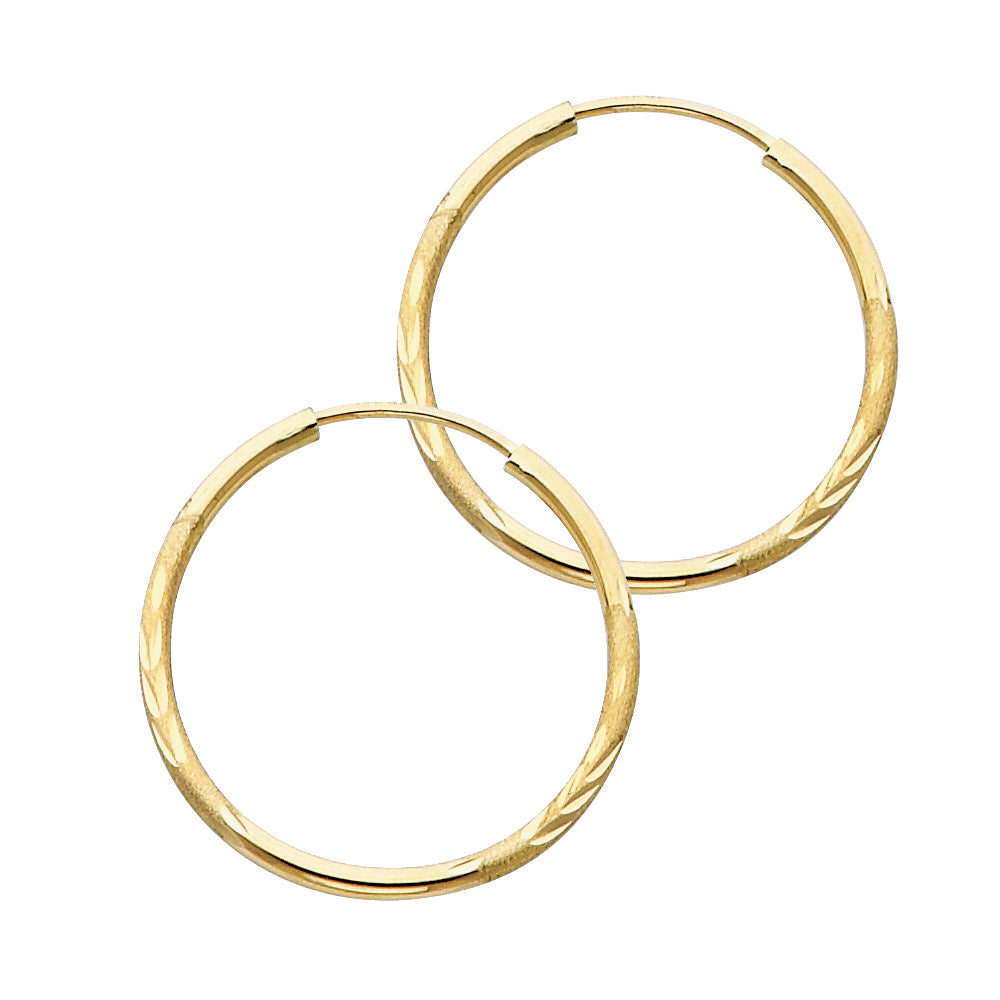 14k Yellow Gold Modern Diamond-Cut Design Simple Classic Round Earrings